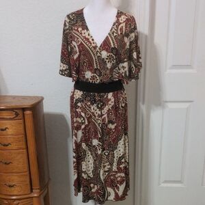 Enfocus Studio Women's Red & Brown V-neck Short Sleeve Dress Size 16